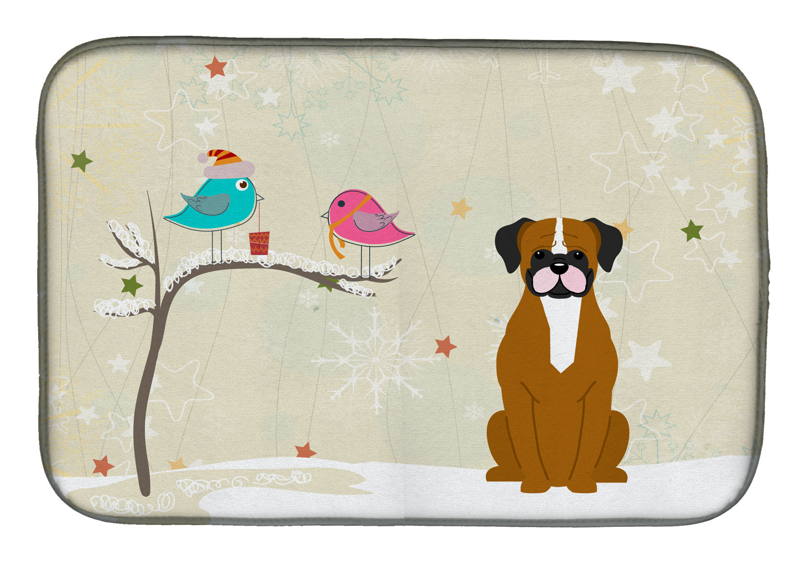 Christmas Presents between Friends Boxer - Flashy Fawn Dish Drying Mat Absorbent Dish Drying Mat Pad for Kitchen Counter Dish Drainer Mat for Countertop, 14 x 21", Multicolor