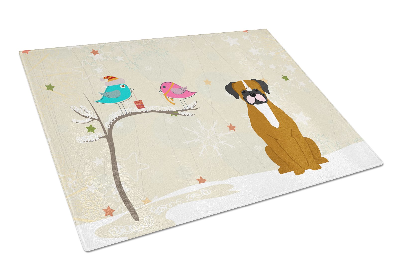 Christmas Presents between Friends Boxer - Flashy Fawn Cutting Board Tempered Glass Kitchen Cutting Surface, Heat Resistant Chopping, Non-Slip Feet, Food Prep & Serving