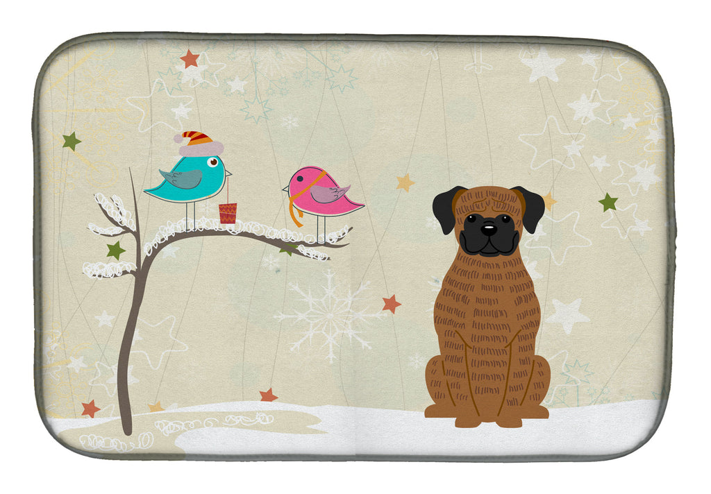 Christmas Presents between Friends Boxer - Brindle Dish Drying Mat Absorbent Dish Drying Mat Pad for Kitchen Counter Dish Drainer Mat for Countertop, 14 x 21", Multicolor