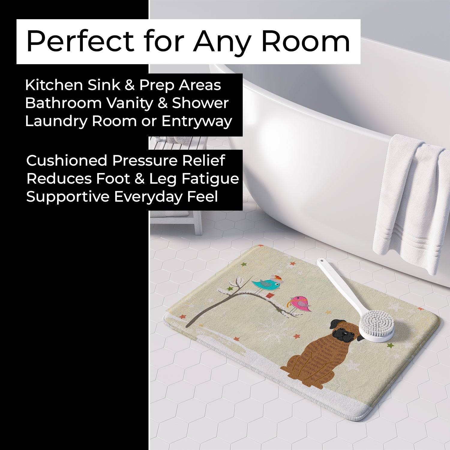 Christmas Presents between Friends Boxer - Brindle Memory Foam Kitchen Mat Machine Washable Anti-Fatigue Cushion Comfort Bath or Kitchen Rug
