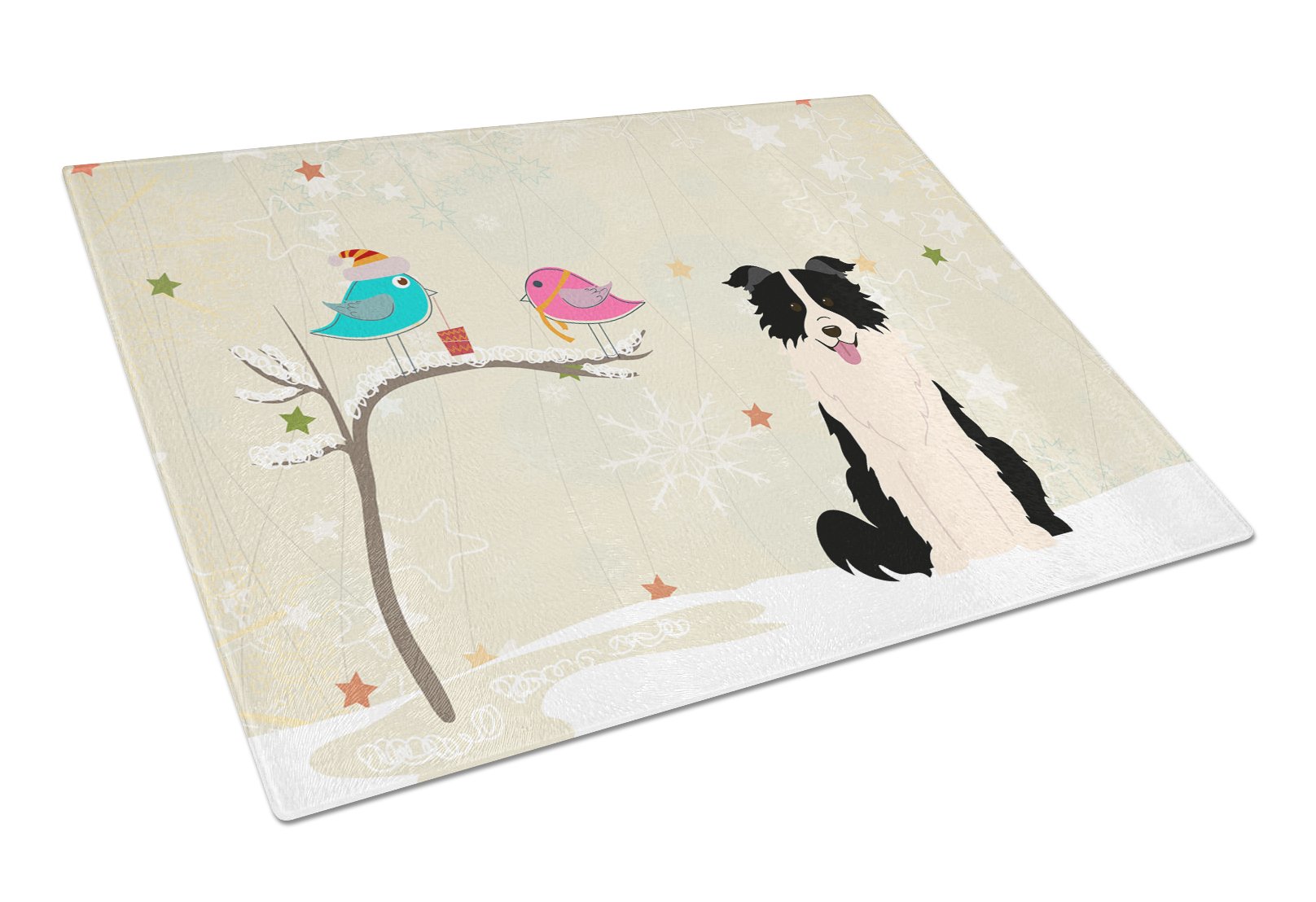 Christmas Presents between Friends Border Collie - Black and White Cutting Board Tempered Glass Kitchen Cutting Surface, Heat Resistant Chopping, Non-Slip Feet, Food Prep & Serving