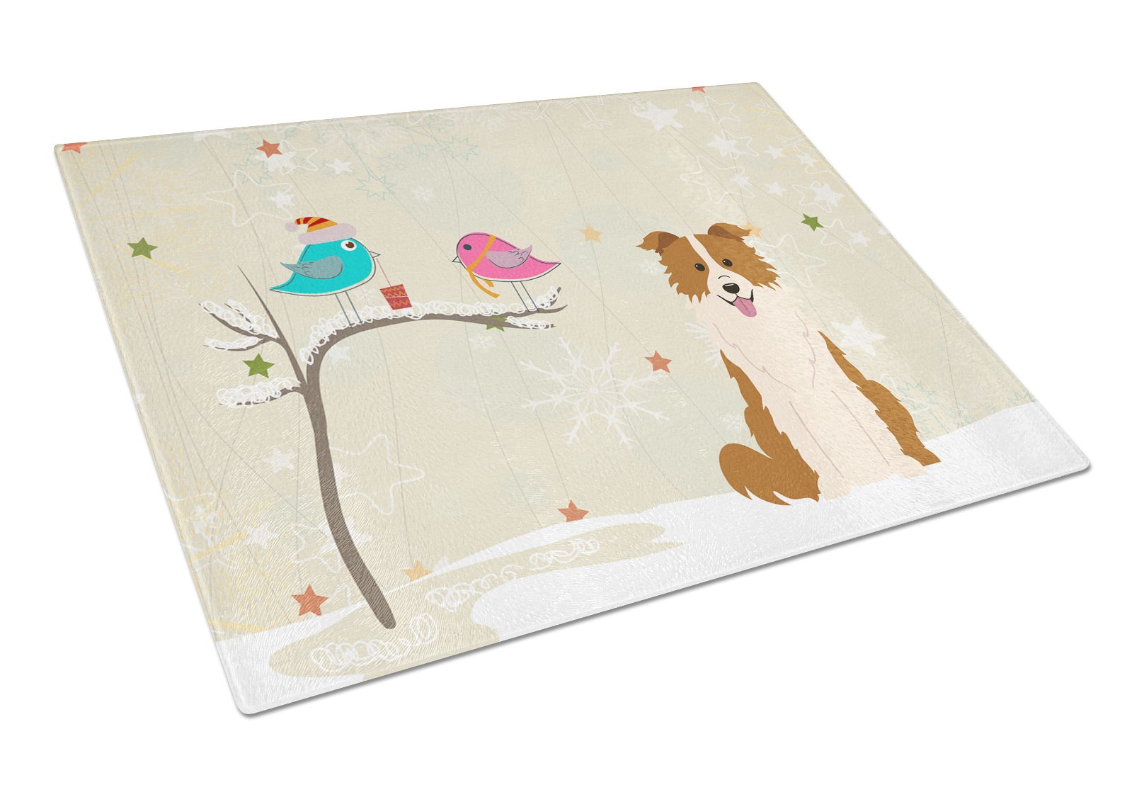 Christmas Presents between Friends Border Collie - Red and White Cutting Board Tempered Glass Kitchen Cutting Surface, Heat Resistant Chopping, Non-Slip Feet, Food Prep & Serving
