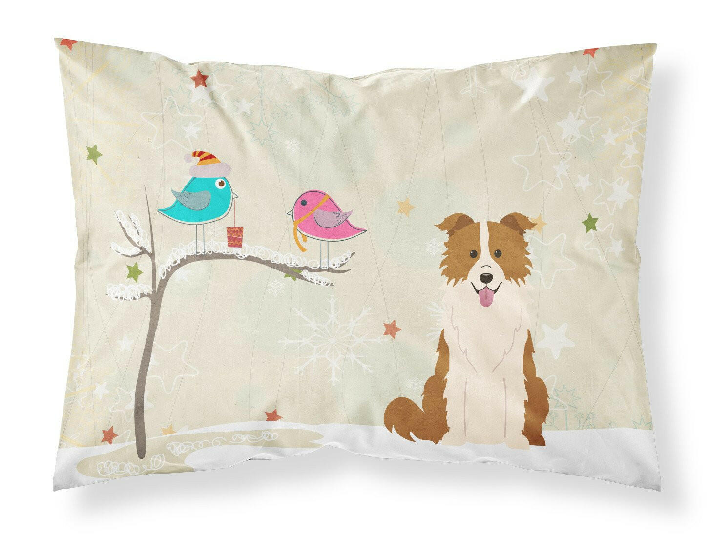 Christmas Presents between Friends Border Collie - Red and White Standard Pillowcase Lightweight Super Soft Easy Care Decorative Artwork Pillowcase, Standard
