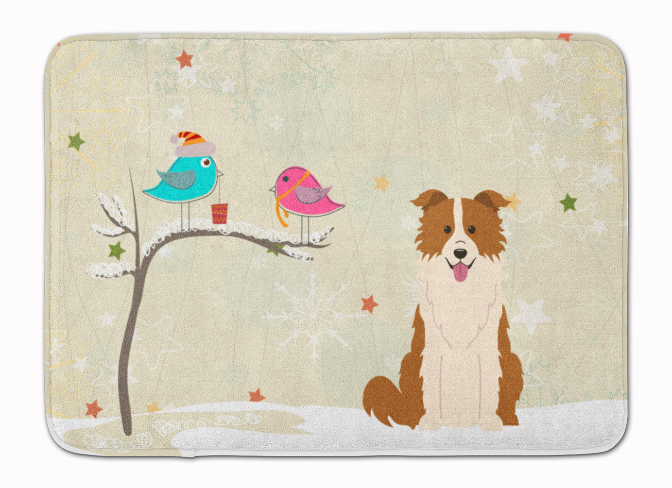 Christmas Presents between Friends Border Collie - Red and White Memory Foam Kitchen Mat Machine Washable Anti-Fatigue Cushion Comfort Bath or Kitchen Rug