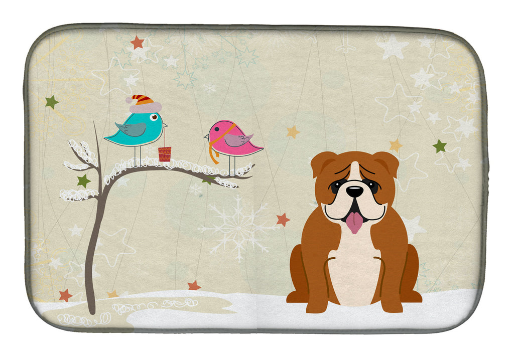 Christmas Presents between Friends English Bulldog - Red and White Dish Drying Mat Absorbent Dish Drying Mat Pad for Kitchen Counter Dish Drainer Mat for Countertop, 14 x 21", Multicolor