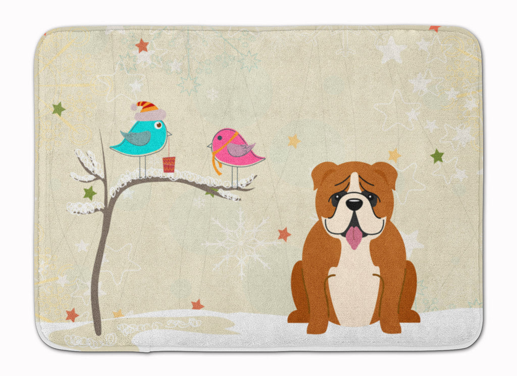 Christmas Presents between Friends English Bulldog - Red and White Memory Foam Kitchen Mat Machine Washable Anti-Fatigue Cushion Comfort Bath or Kitchen Rug