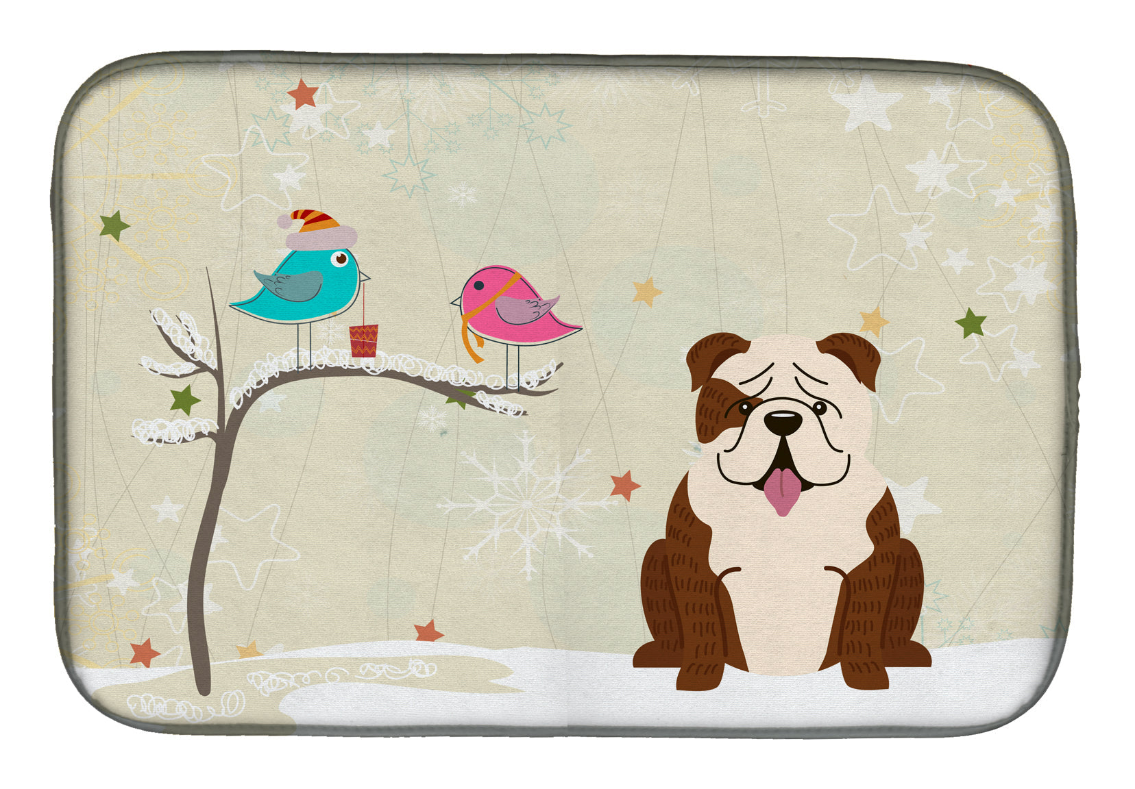 Christmas Presents between Friends English Bulldog Dish Drying Mat Absorbent Dish Drying Mat Pad for Kitchen Counter Dish Drainer Mat for Countertop, 14 x 21", Multicolor
