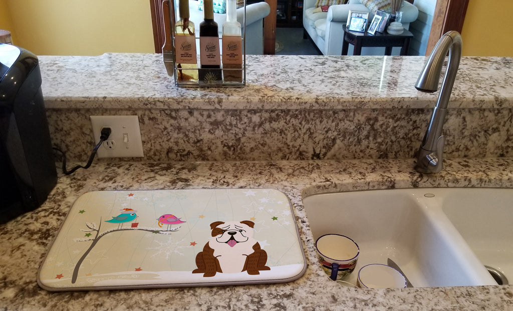 Christmas Presents between Friends English Bulldog Dish Drying Mat Absorbent Dish Drying Mat Pad for Kitchen Counter Dish Drainer Mat for Countertop, 14 x 21", Multicolor