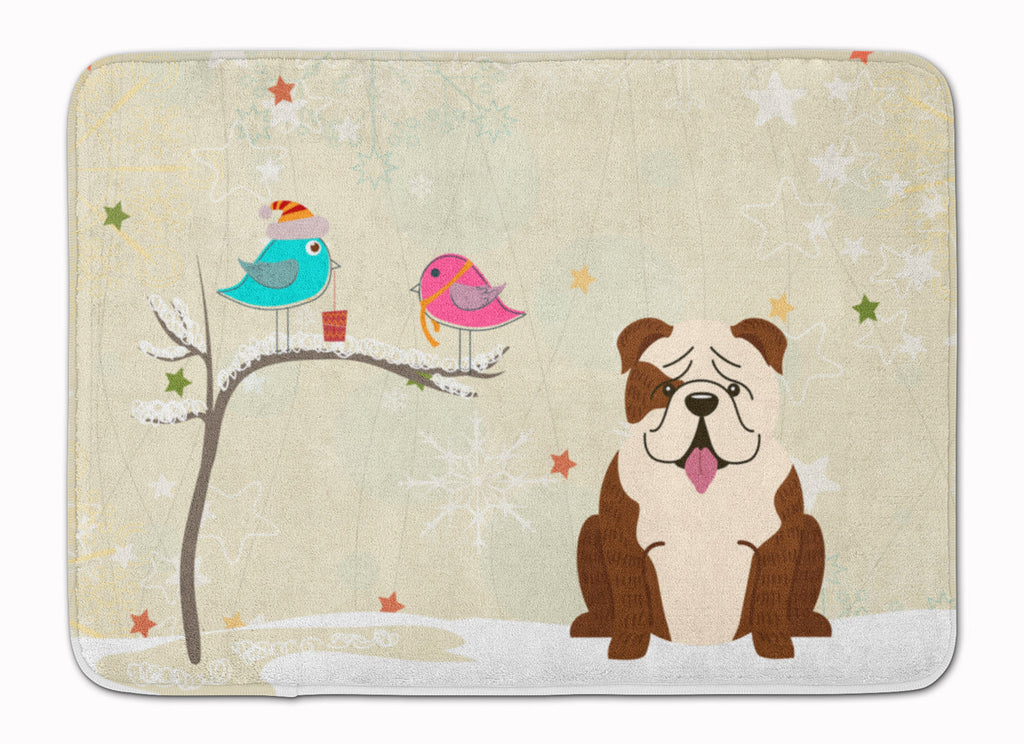 Christmas Presents between Friends English Bulldog Memory Foam Kitchen Mat Machine Washable Anti-Fatigue Cushion Comfort Bath or Kitchen Rug
