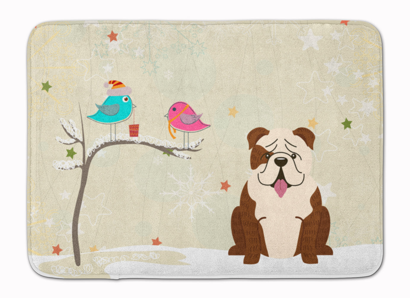 Christmas Presents between Friends English Bulldog Memory Foam Kitchen Mat Machine Washable Anti-Fatigue Cushion Comfort Bath or Kitchen Rug