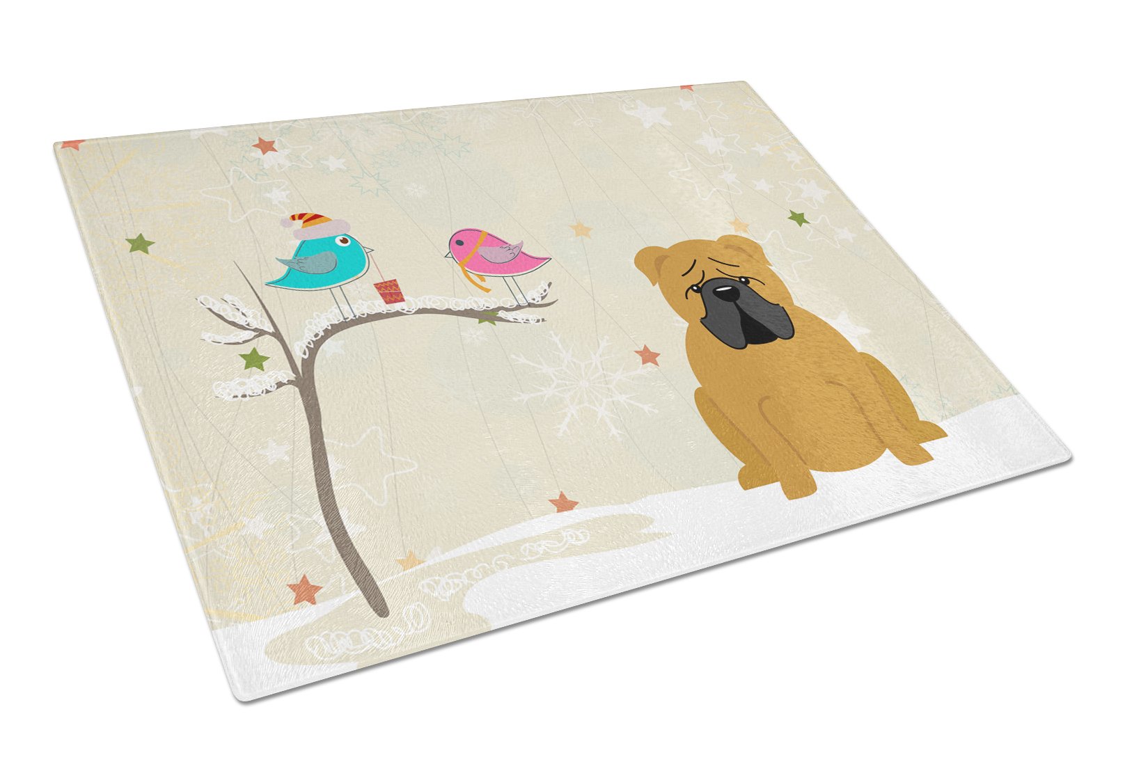 Christmas Presents between Friends English Bulldog - Red Cutting Board Tempered Glass Kitchen Cutting Surface, Heat Resistant Chopping, Non-Slip Feet, Food Prep & Serving
