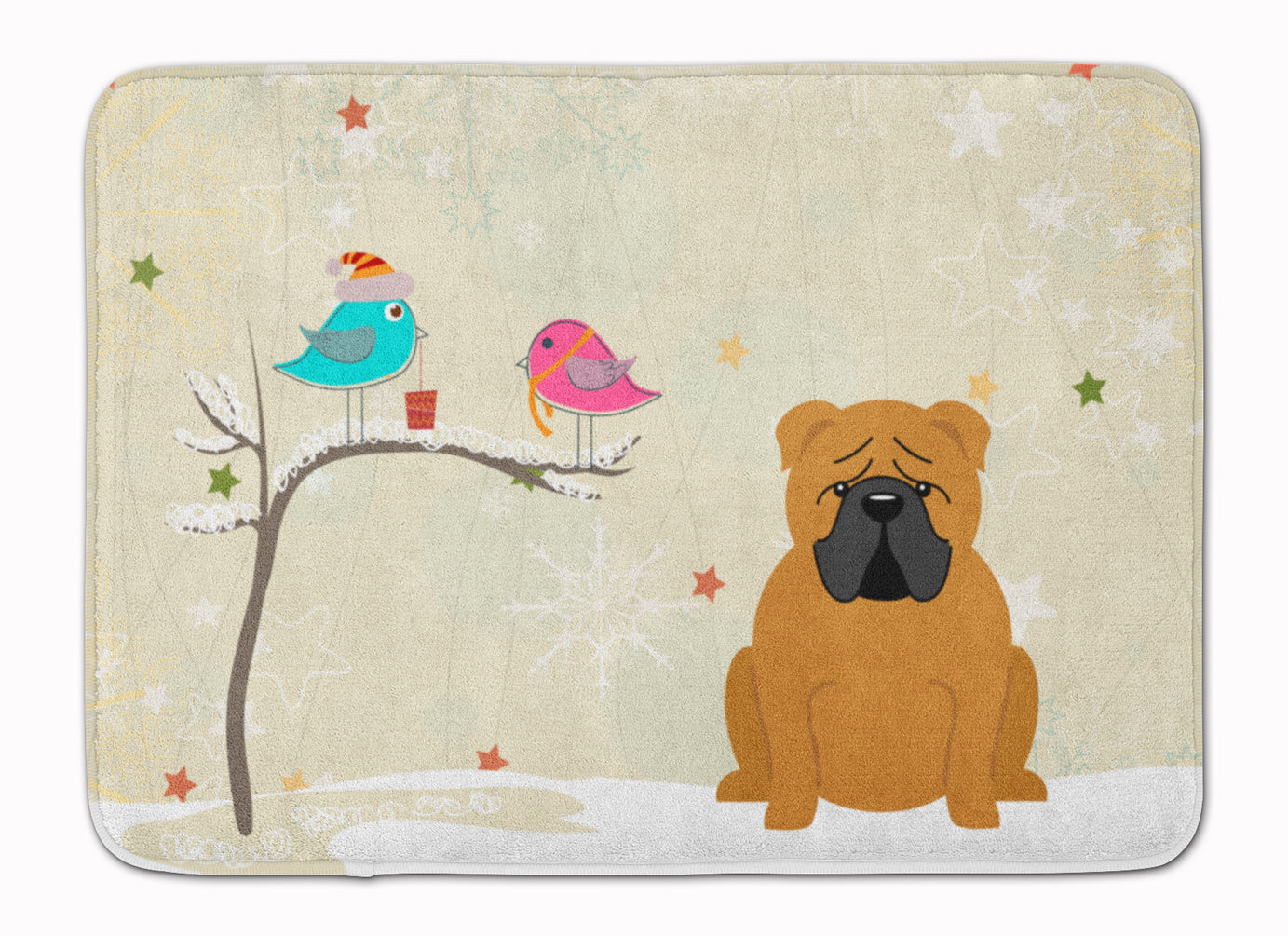 Christmas Presents between Friends English Bulldog - Red Memory Foam Kitchen Mat Machine Washable Anti-Fatigue Cushion Comfort Bath or Kitchen Rug