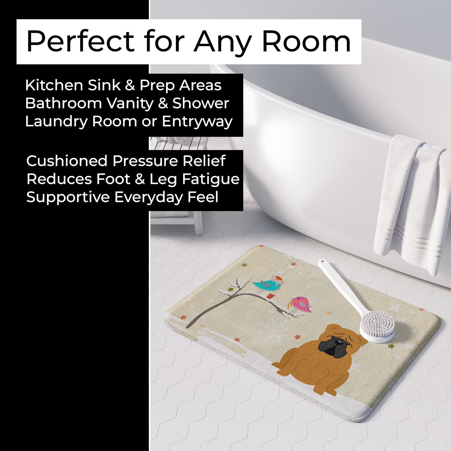 Christmas Presents between Friends English Bulldog - Red Memory Foam Kitchen Mat Machine Washable Anti-Fatigue Cushion Comfort Bath or Kitchen Rug