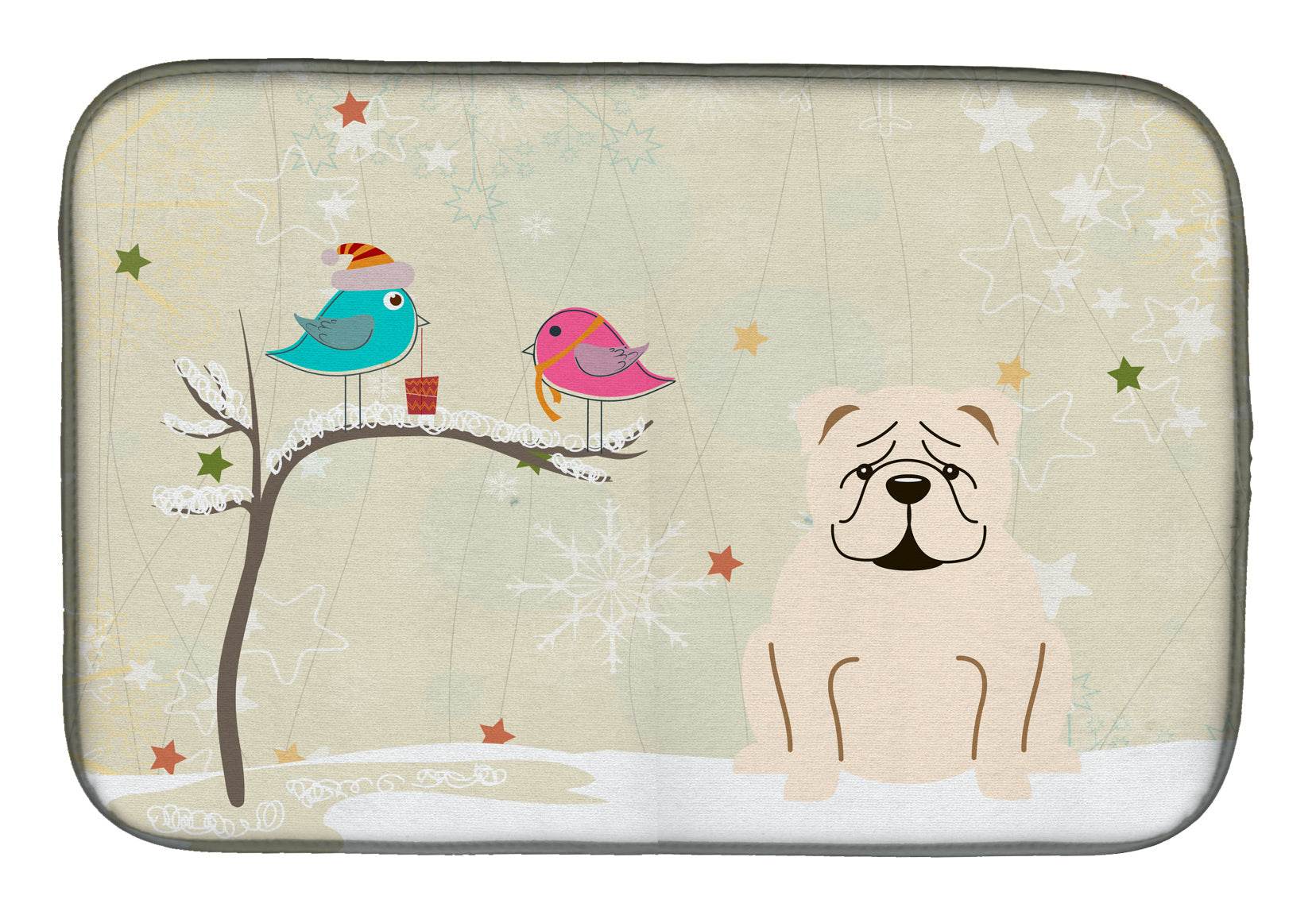 Christmas Presents between Friends English Bulldog - White Dish Drying Mat Absorbent Dish Drying Mat Pad for Kitchen Counter Dish Drainer Mat for Countertop, 14 x 21", Multicolor