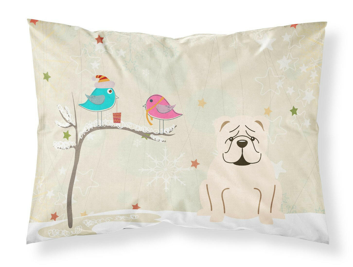 Christmas Presents between Friends English Bulldog - White Standard Pillowcase Lightweight Super Soft Easy Care Decorative Artwork Pillowcase, Standard