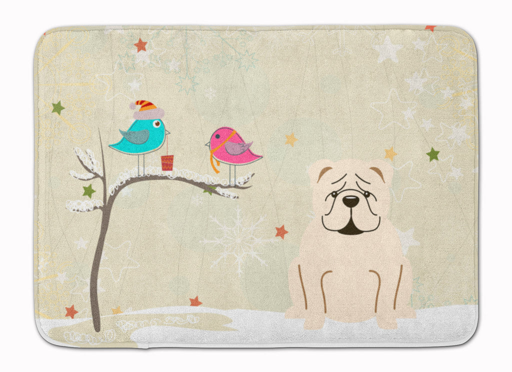Christmas Presents between Friends English Bulldog - White Memory Foam Kitchen Mat Machine Washable Anti-Fatigue Cushion Comfort Bath or Kitchen Rug