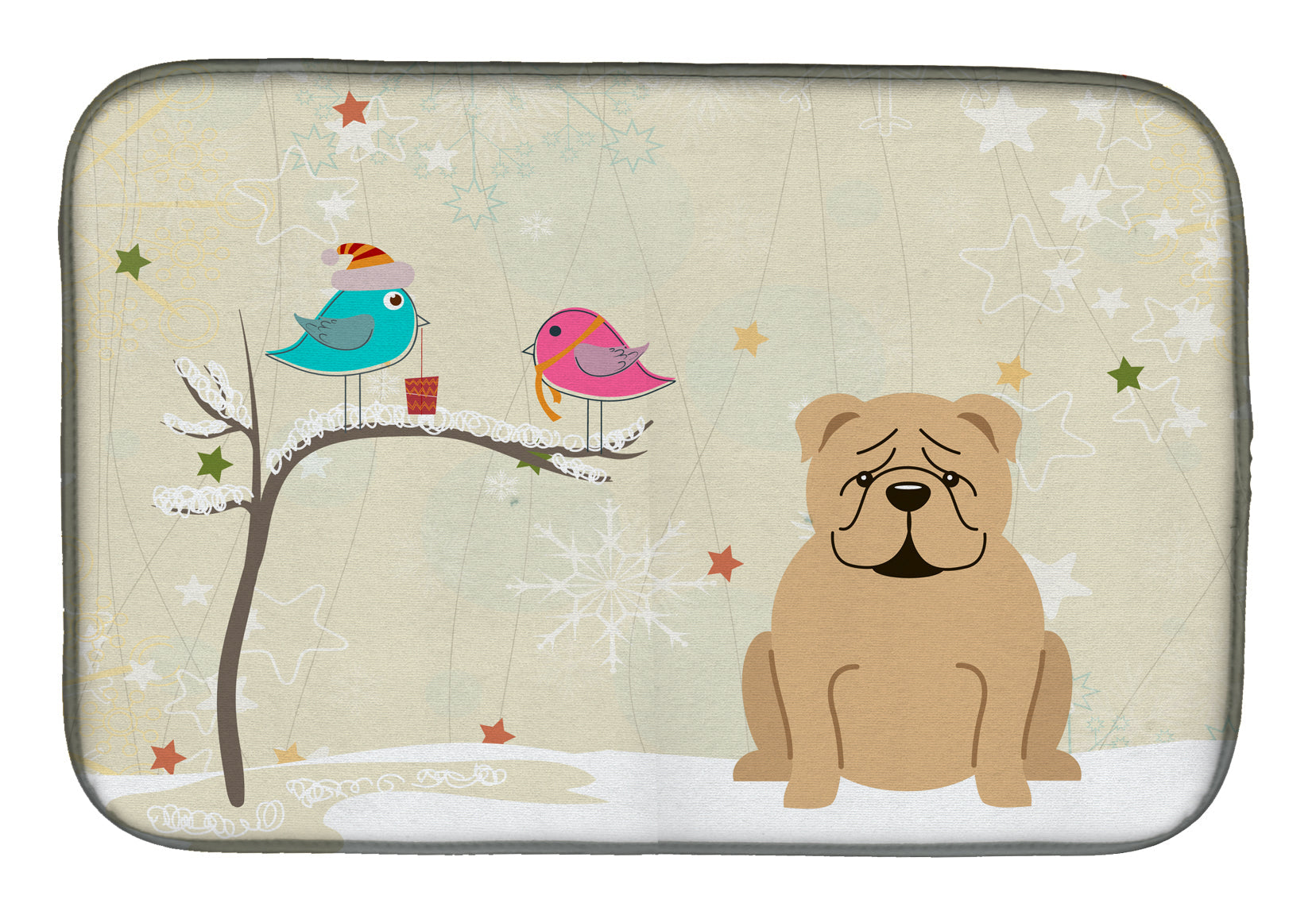 Christmas Presents between Friends English Bulldog - Fawn Dish Drying Mat Absorbent Dish Drying Mat Pad for Kitchen Counter Dish Drainer Mat for Countertop, 14 x 21", Multicolor