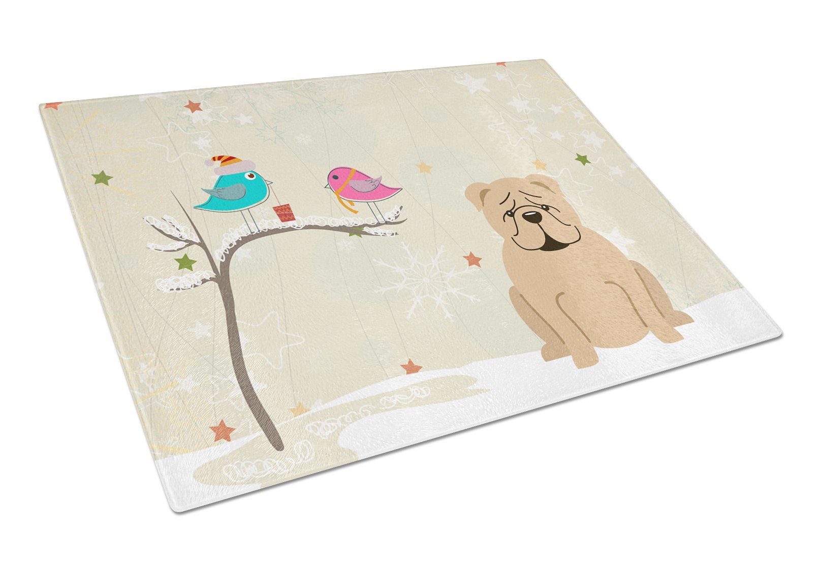 Christmas Presents between Friends English Bulldog - Fawn Cutting Board Tempered Glass Kitchen Cutting Surface, Heat Resistant Chopping, Non-Slip Feet, Food Prep & Serving