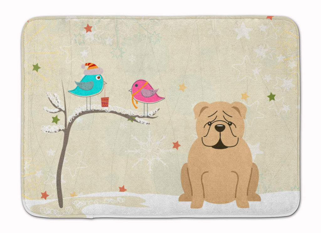 Christmas Presents between Friends English Bulldog - Fawn Memory Foam Kitchen Mat Machine Washable Anti-Fatigue Cushion Comfort Bath or Kitchen Rug