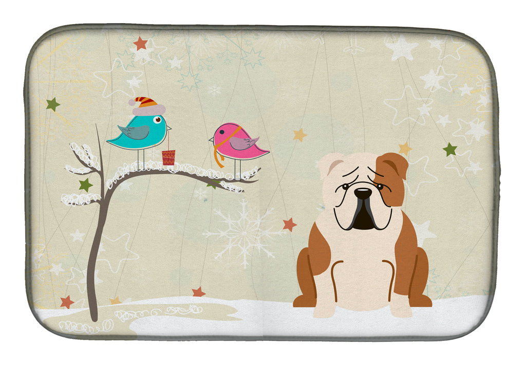 Christmas Presents between Friends English Bulldog - Fawn and White Dish Drying Mat Absorbent Dish Drying Mat Pad for Kitchen Counter Dish Drainer Mat for Countertop, 14 x 21", Multicolor