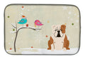 Christmas Presents between Friends English Bulldog - Fawn and White Dish Drying Mat Absorbent Dish Drying Mat Pad for Kitchen Counter Dish Drainer Mat for Countertop, 14 x 21", Multicolor