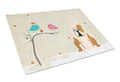 Christmas Presents between Friends English Bulldog - Fawn and White Cutting Board Tempered Glass Kitchen Cutting Surface, Heat Resistant Chopping, Non-Slip Feet, Food Prep & Serving