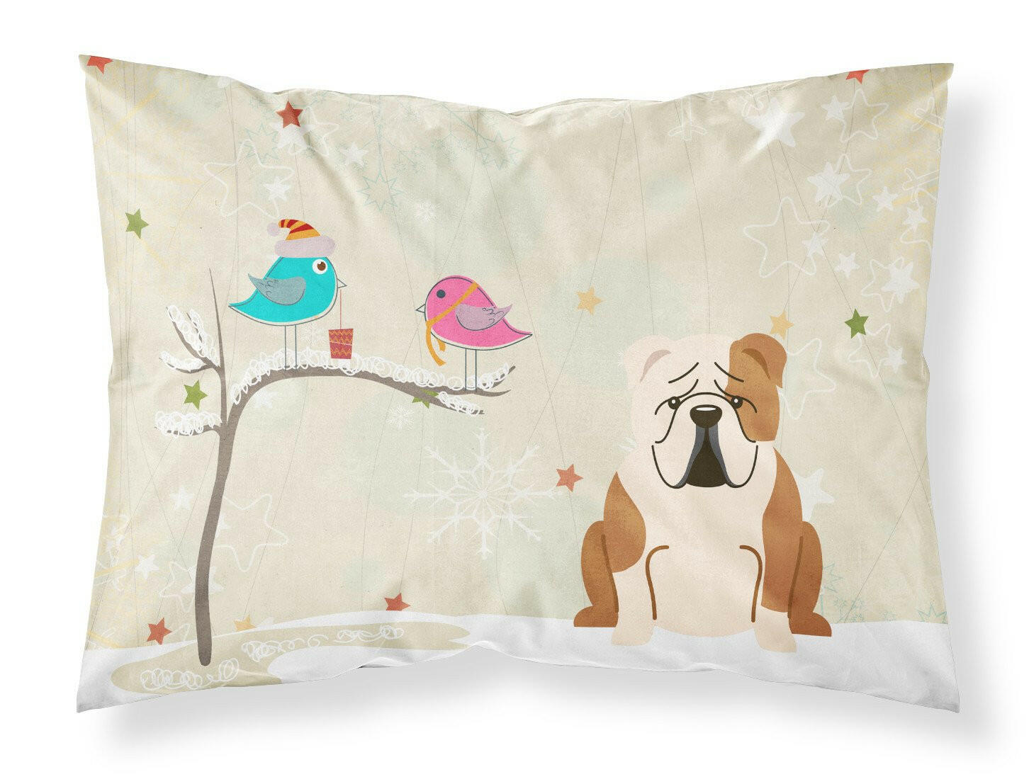 Christmas Presents between Friends English Bulldog - Fawn and White Standard Pillowcase Lightweight Super Soft Easy Care Decorative Artwork Pillowcase, Standard