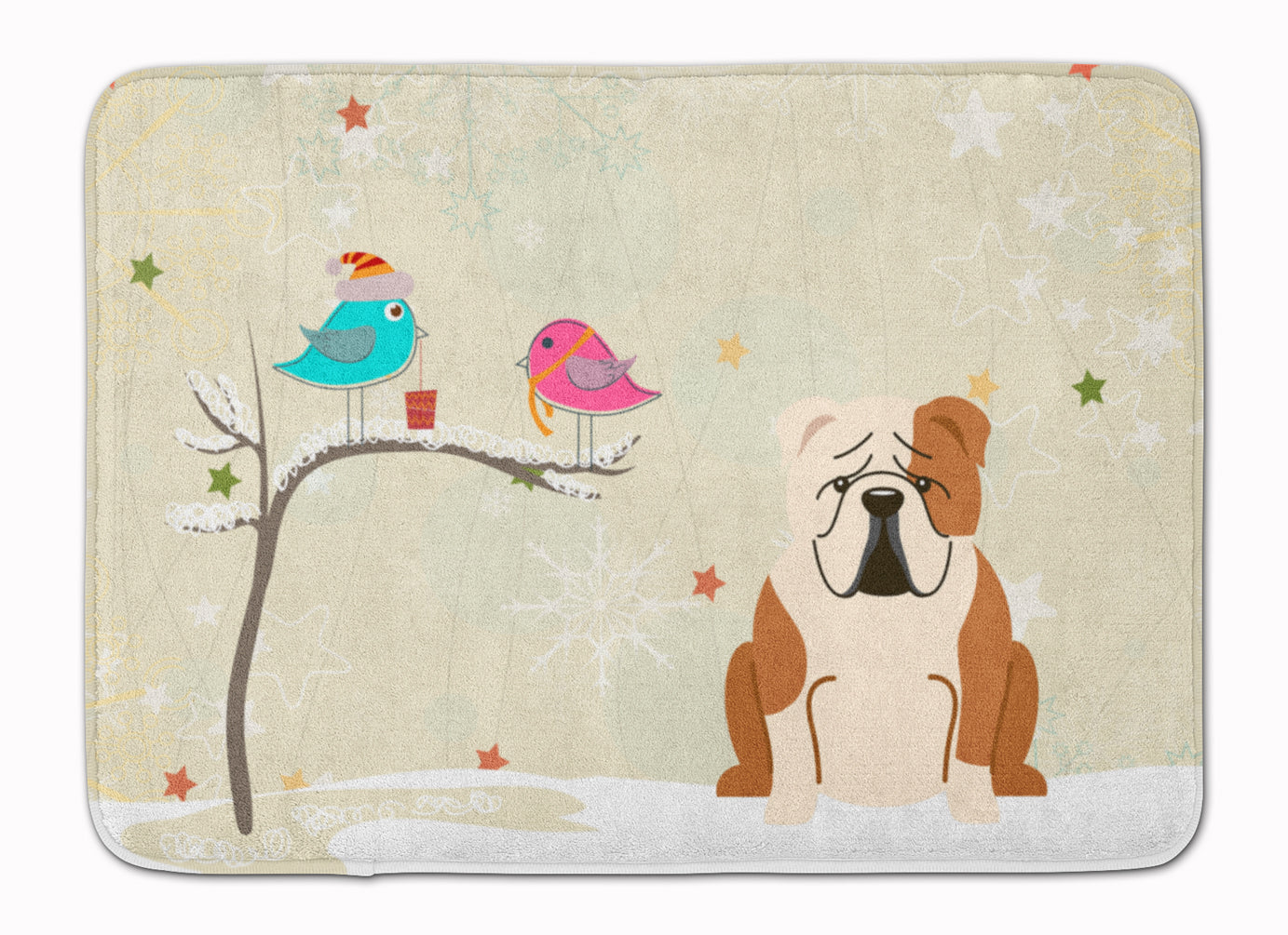 Christmas Presents between Friends English Bulldog - Fawn and White Memory Foam Kitchen Mat Machine Washable Anti-Fatigue Cushion Comfort Bath or Kitchen Rug