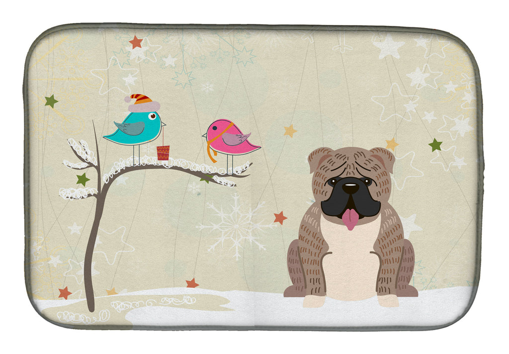 Christmas Presents between Friends English Bulldog - Grey Brindle Dish Drying Mat Absorbent Dish Drying Mat Pad for Kitchen Counter Dish Drainer Mat for Countertop, 14 x 21", Multicolor