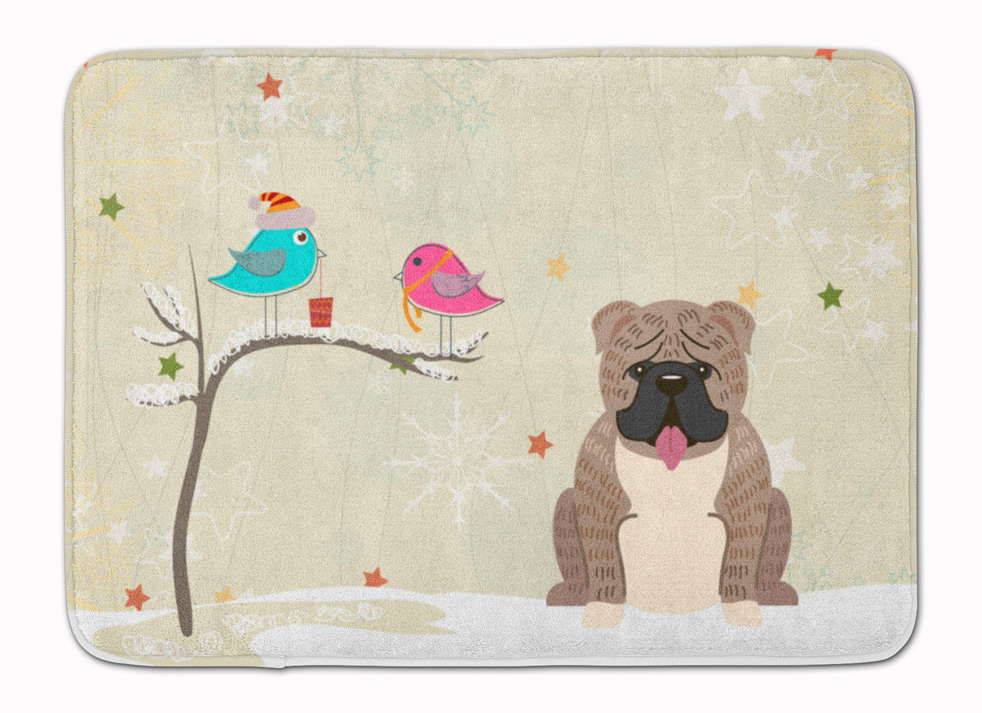 Christmas Presents between Friends English Bulldog - Grey Brindle Memory Foam Kitchen Mat Machine Washable Anti-Fatigue Cushion Comfort Bath or Kitchen Rug