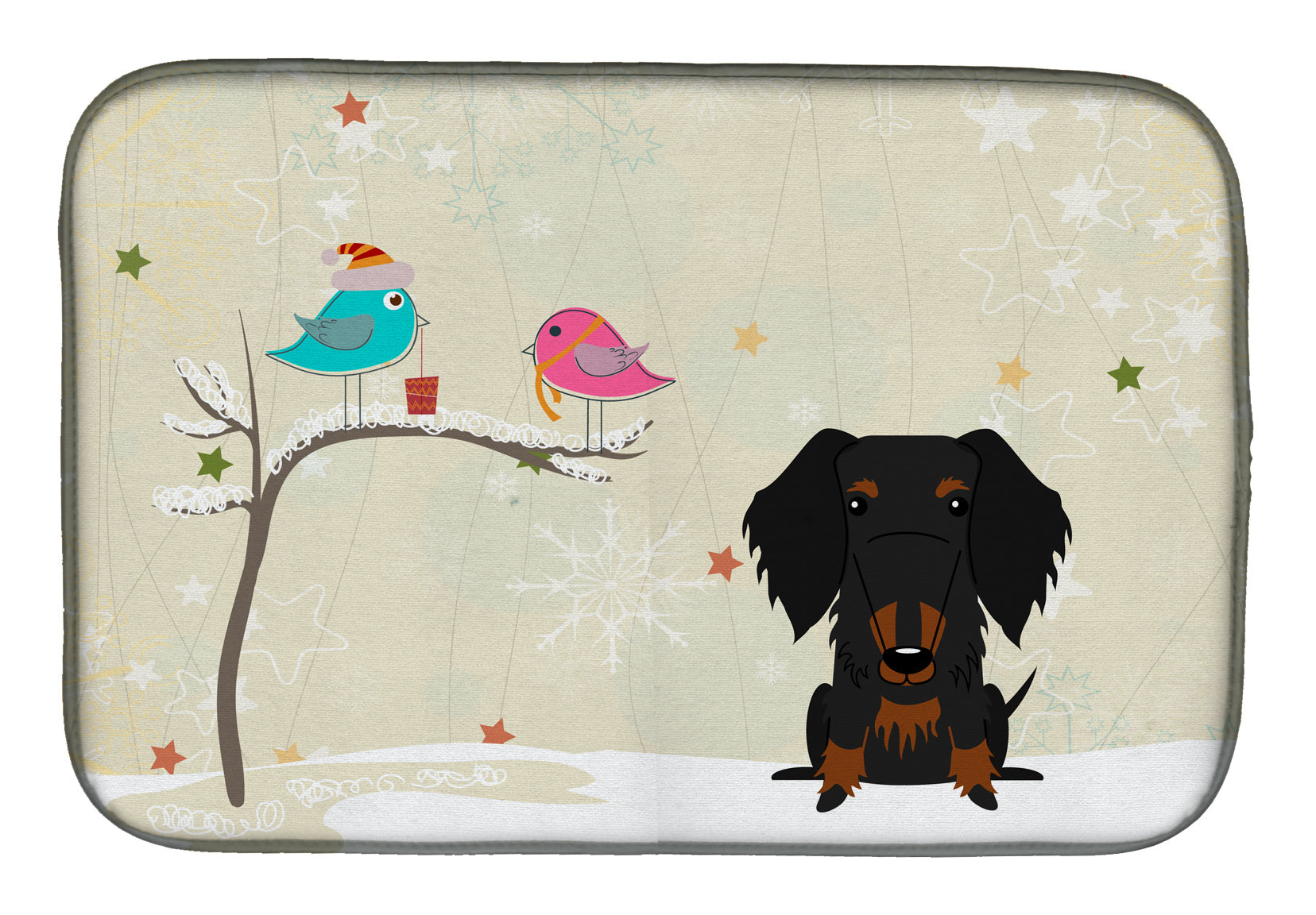 Christmas Presents between Friends Dachshund - Wire - Black Dish Drying Mat Absorbent Dish Drying Mat Pad for Kitchen Counter Dish Drainer Mat for Countertop, 14 x 21", Multicolor