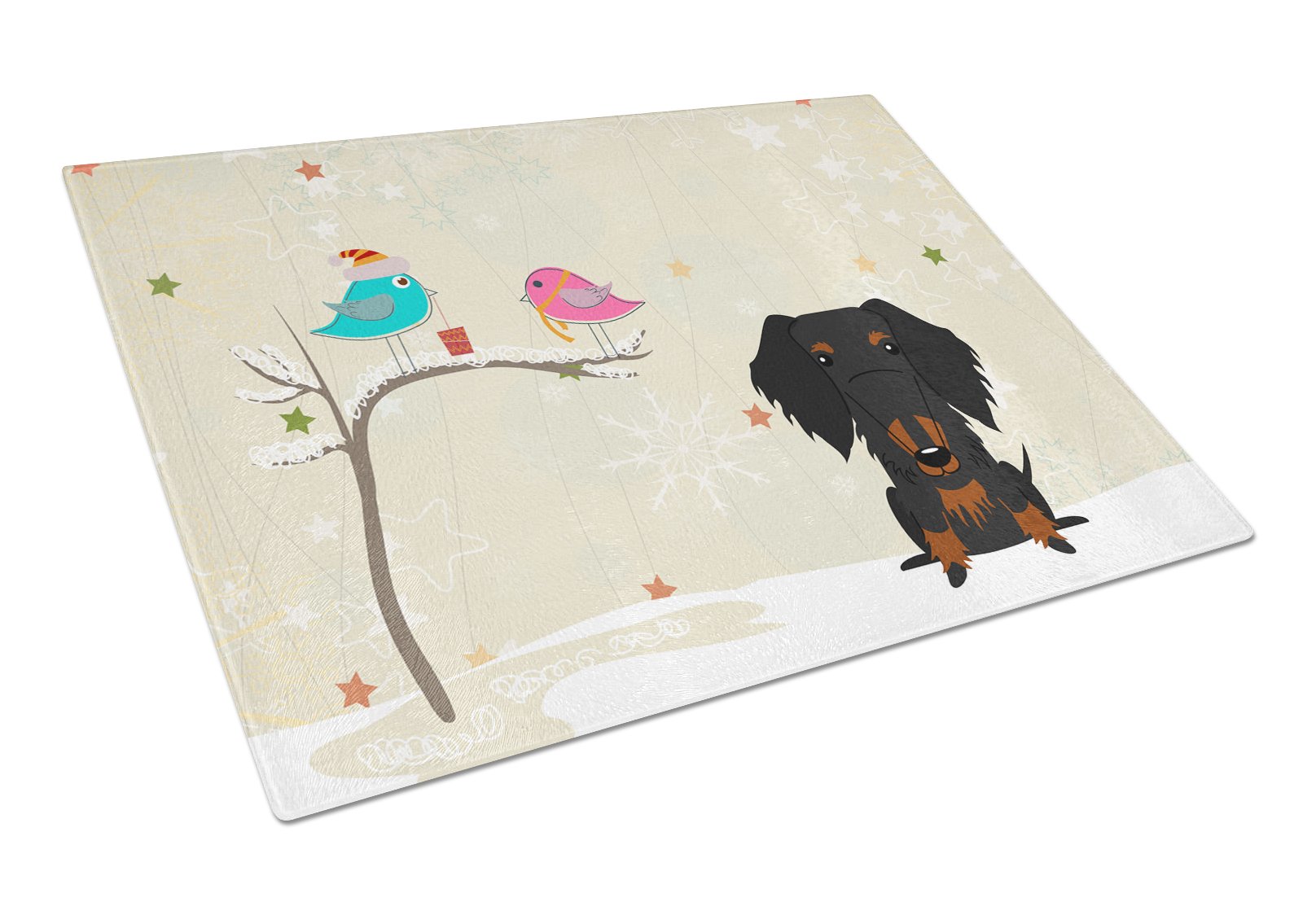 Christmas Presents between Friends Dachshund - Wire - Black Cutting Board Tempered Glass Kitchen Cutting Surface, Heat Resistant Chopping, Non-Slip Feet, Food Prep & Serving