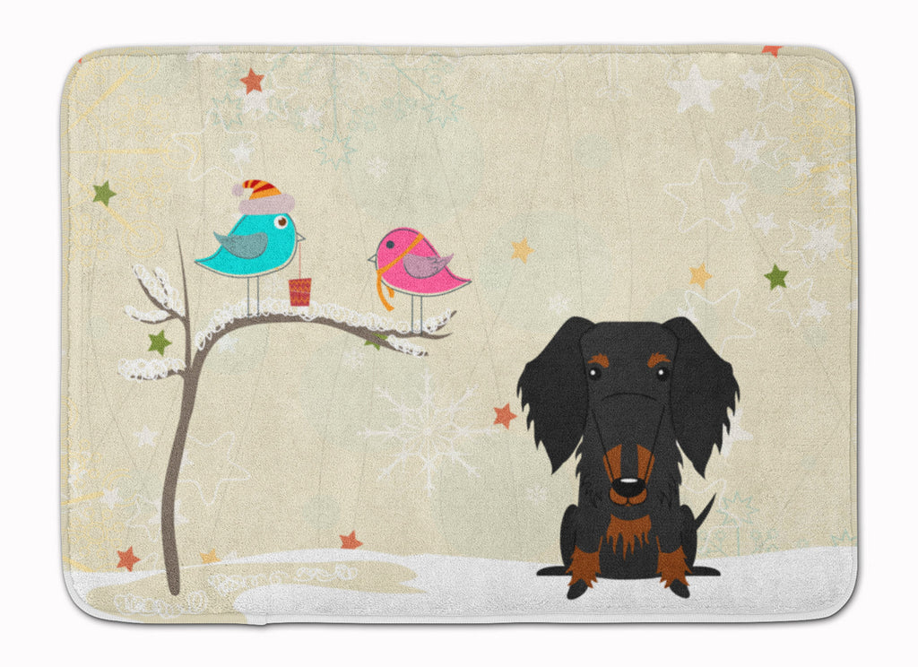 Christmas Presents between Friends Dachshund - Wire - Black Memory Foam Kitchen Mat Machine Washable Anti-Fatigue Cushion Comfort Bath or Kitchen Rug