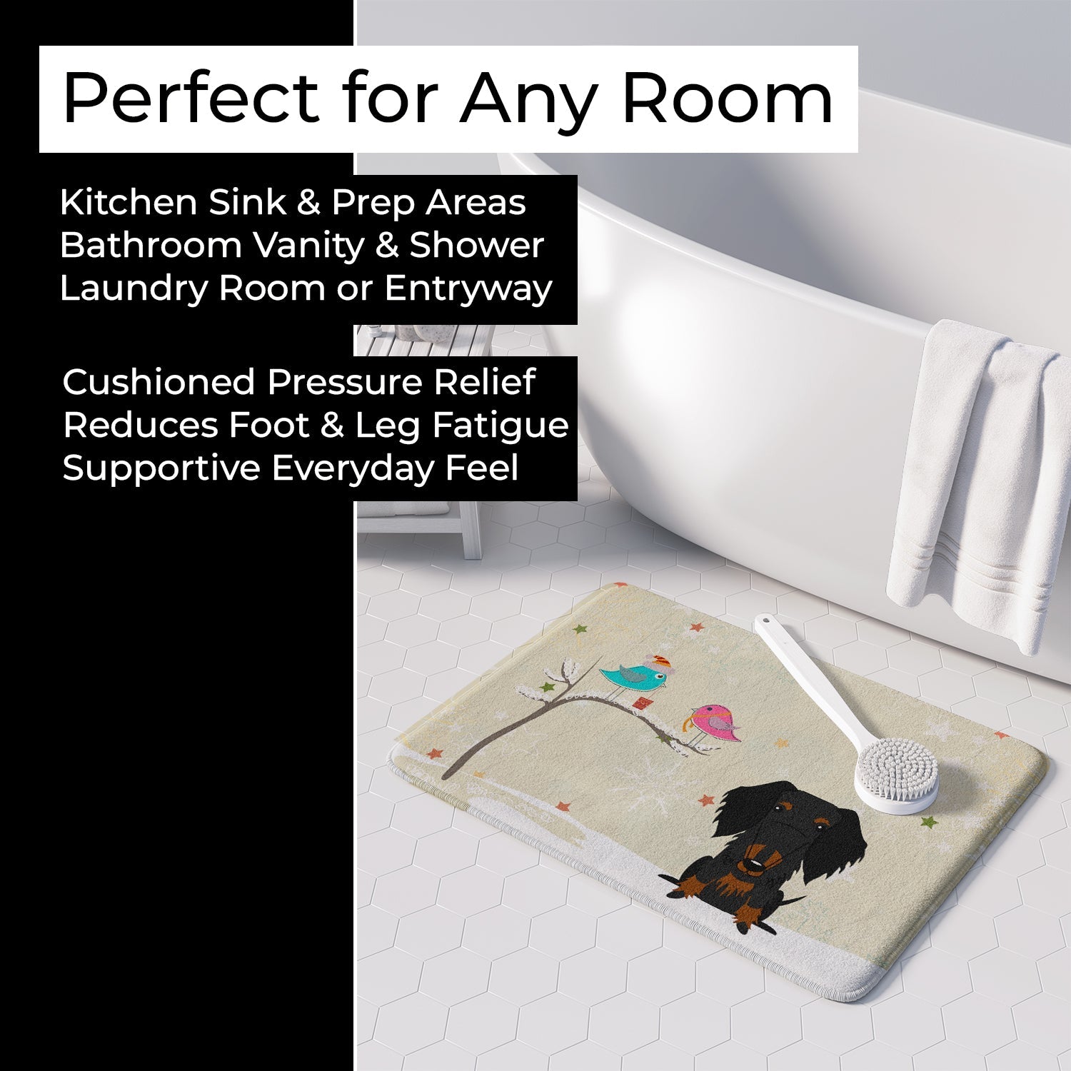Christmas Presents between Friends Dachshund - Wire - Black Memory Foam Kitchen Mat Machine Washable Anti-Fatigue Cushion Comfort Bath or Kitchen Rug