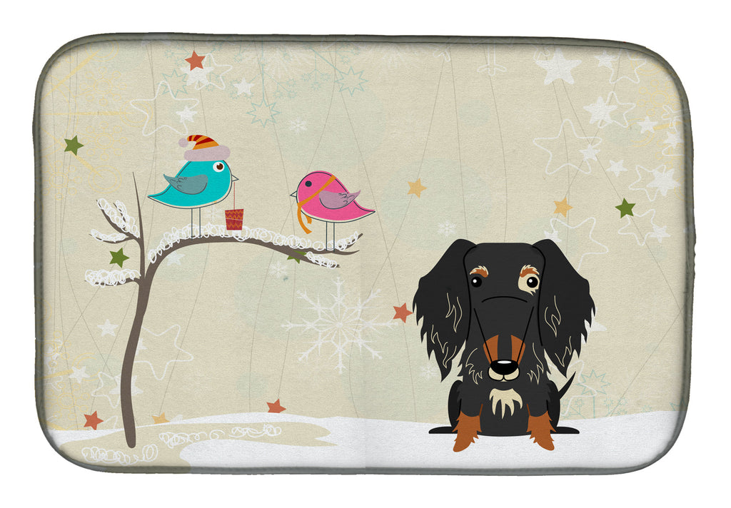 Christmas Presents between Friends Dachshund - Wire - Dapple Dish Drying Mat Absorbent Dish Drying Mat Pad for Kitchen Counter Dish Drainer Mat for Countertop, 14 x 21", Multicolor