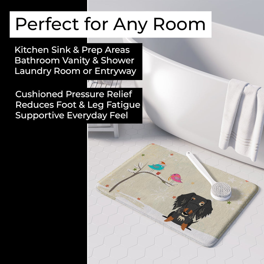 Christmas Presents between Friends Dachshund - Wire - Dapple Memory Foam Kitchen Mat Machine Washable Anti-Fatigue Cushion Comfort Bath or Kitchen Rug