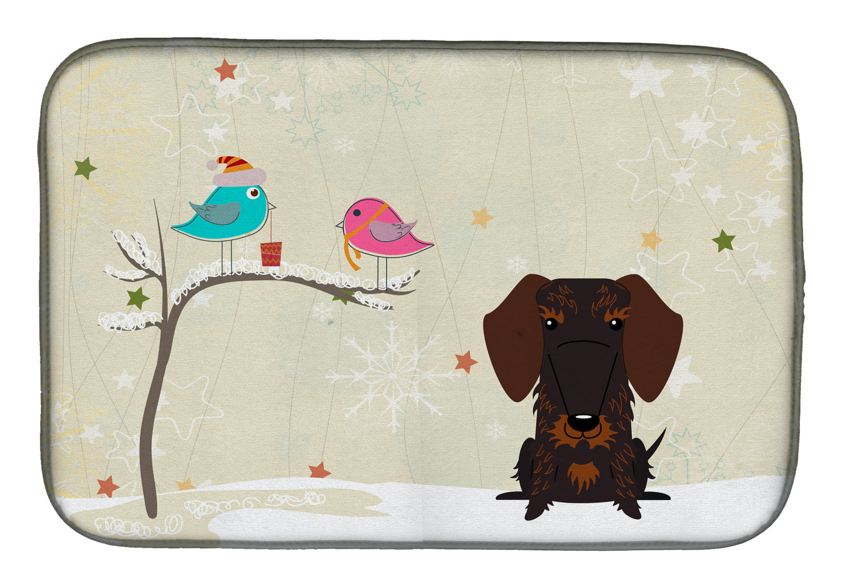 Christmas Presents between Friends Dachshund - Chocolate Dish Drying Mat Absorbent Dish Drying Mat Pad for Kitchen Counter Dish Drainer Mat for Countertop, 14 x 21", Multicolor