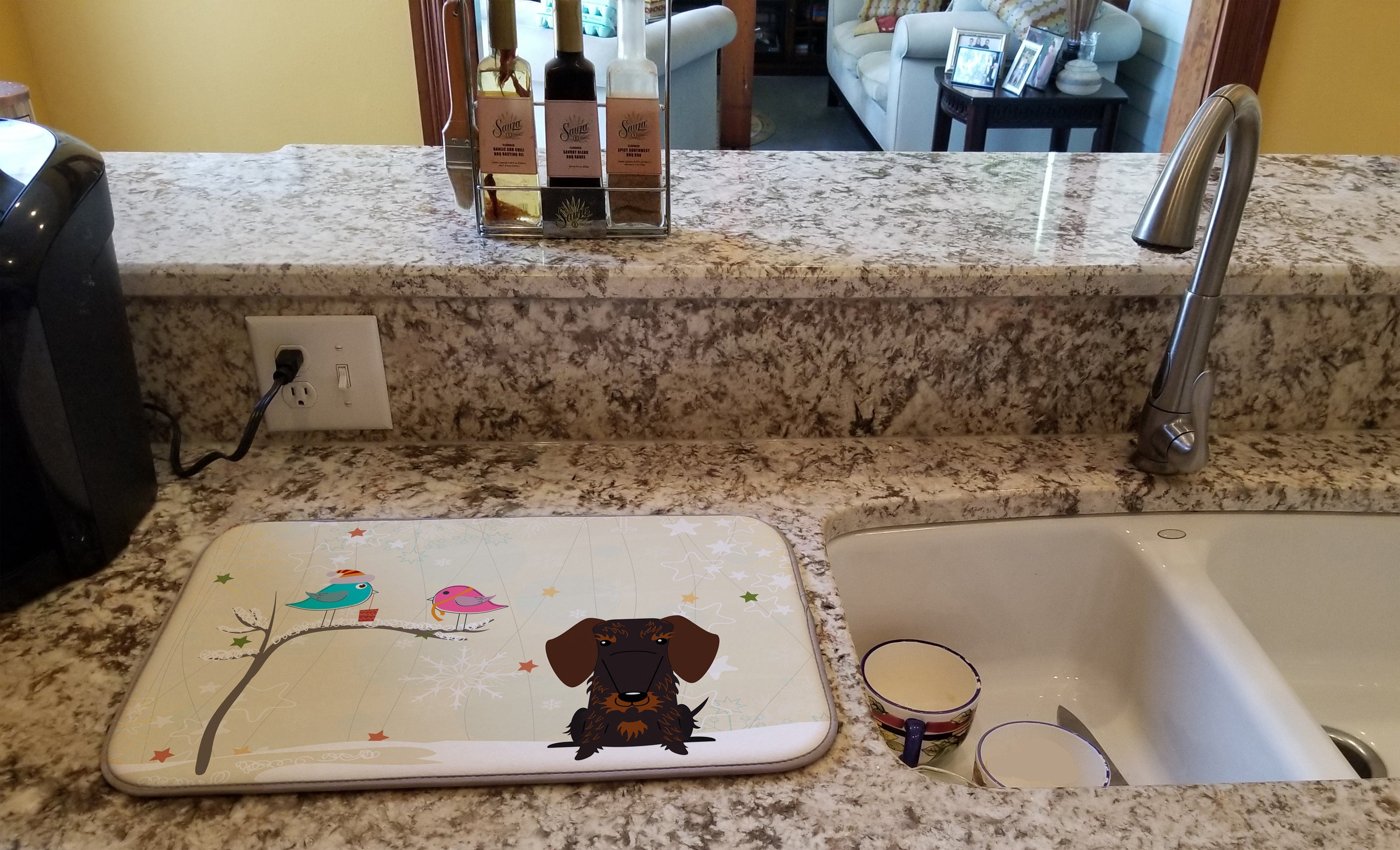 Christmas Presents between Friends Dachshund - Chocolate Dish Drying Mat Absorbent Dish Drying Mat Pad for Kitchen Counter Dish Drainer Mat for Countertop, 14 x 21", Multicolor