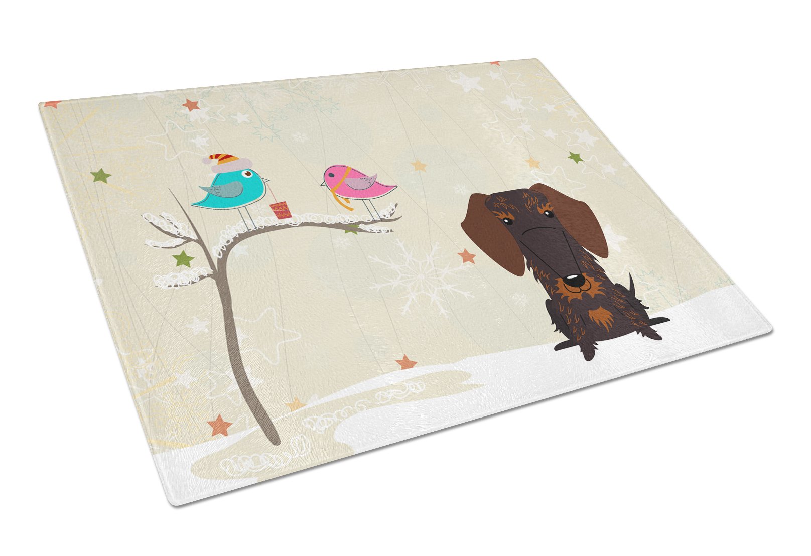 Christmas Presents between Friends Dachshund - Chocolate Cutting Board Tempered Glass Kitchen Cutting Surface, Heat Resistant Chopping, Non-Slip Feet, Food Prep & Serving