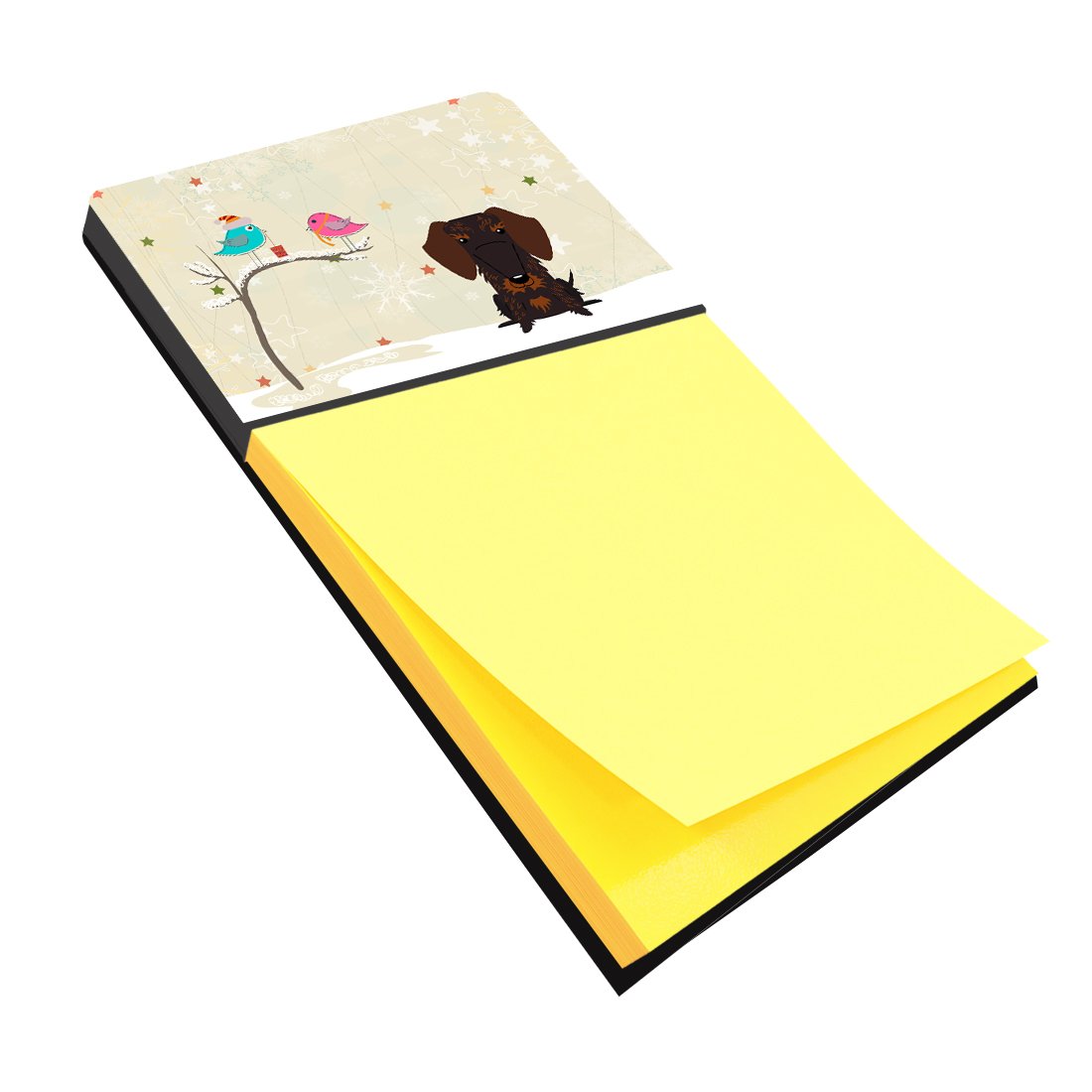 Christmas Presents between Friends Dachshund - Chocolate Watercolor Sticky Note Holder Refillable Dispenser Desk Accessory 3x3 Pad Gift