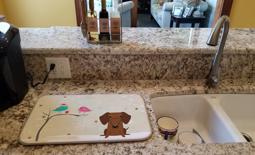 Christmas Presents between Friends Dachshund - Red Dish Drying Mat Absorbent Dish Drying Mat Pad for Kitchen Counter Dish Drainer Mat for Countertop, 14 x 21", Multicolor