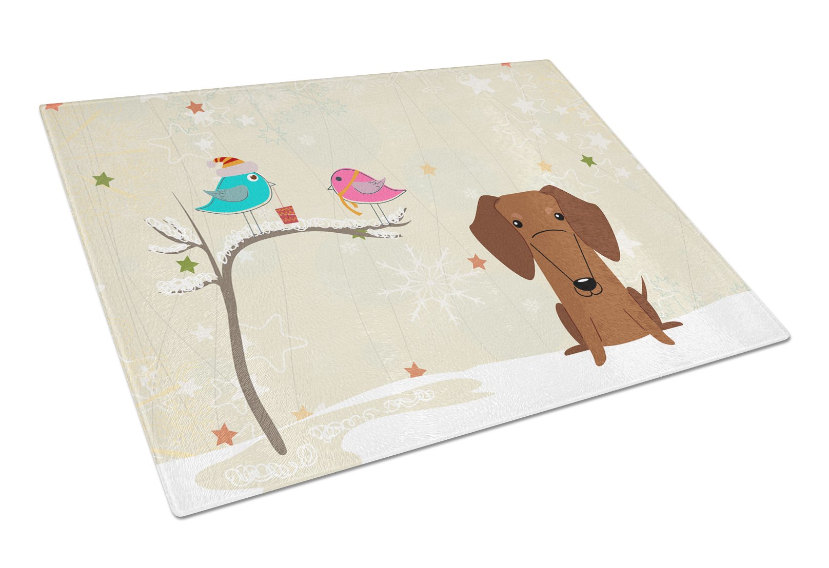 Christmas Presents between Friends Dachshund - Red Cutting Board Tempered Glass Kitchen Cutting Surface, Heat Resistant Chopping, Non-Slip Feet, Food Prep & Serving