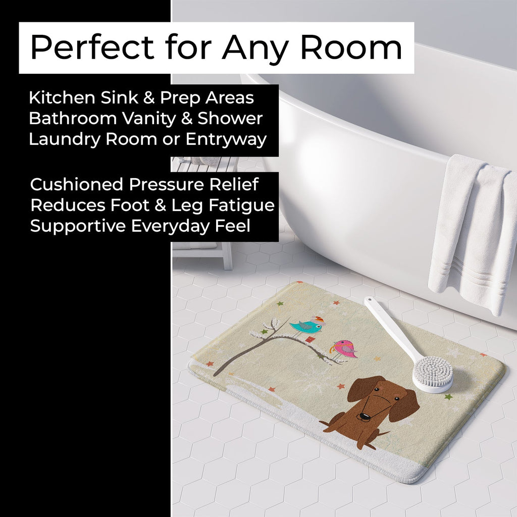 Christmas Presents between Friends Dachshund - Red Memory Foam Kitchen Mat Machine Washable Anti-Fatigue Cushion Comfort Bath or Kitchen Rug