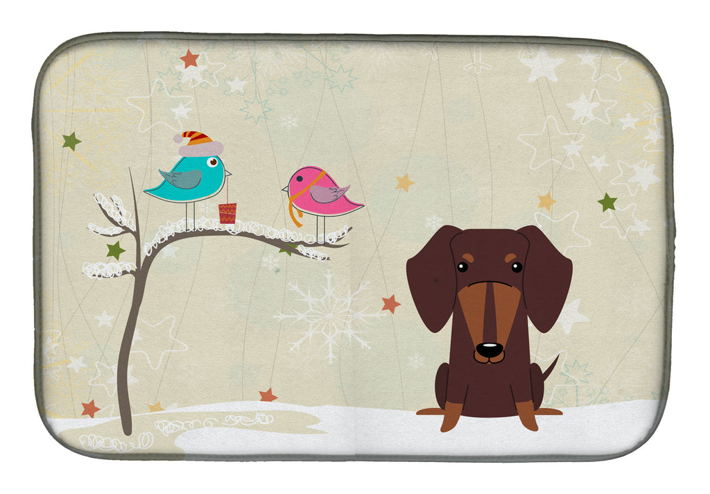 Christmas Presents between Friends Dachshund - Chocolate Dish Drying Mat Absorbent Dish Drying Mat Pad for Kitchen Counter Dish Drainer Mat for Countertop, 14 x 21", Multicolor