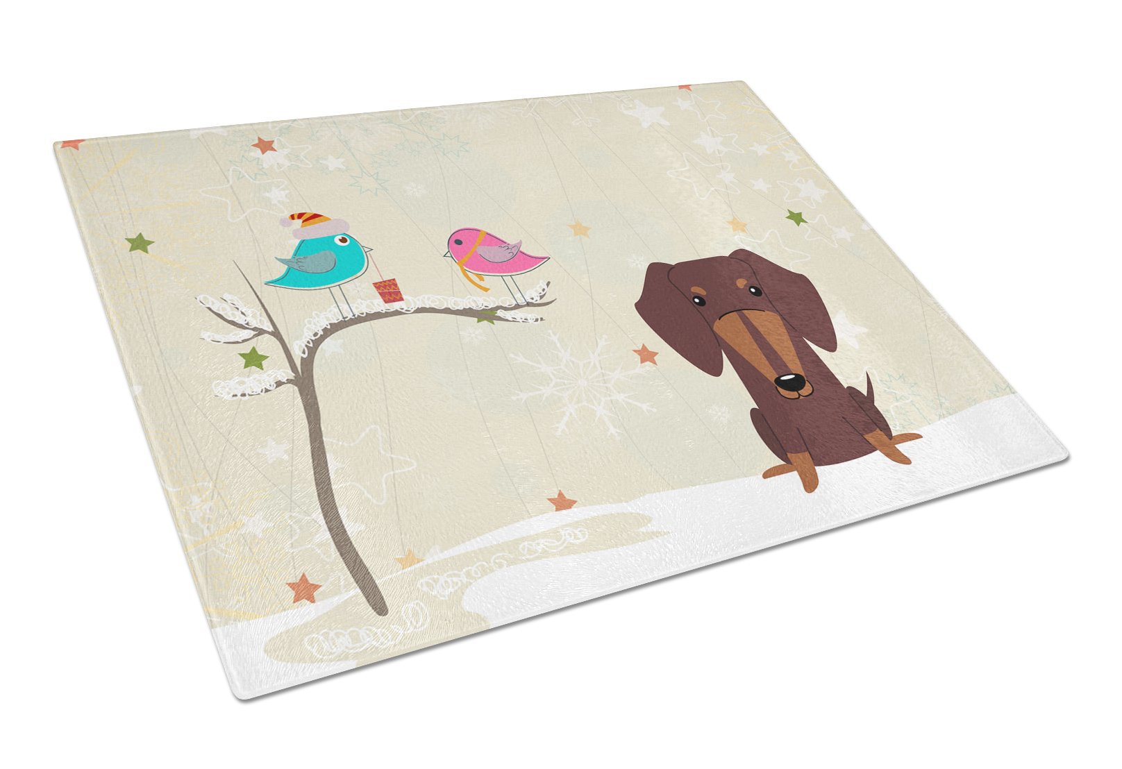 Christmas Presents between Friends Dachshund - Chocolate Cutting Board Tempered Glass Kitchen Cutting Surface, Heat Resistant Chopping, Non-Slip Feet, Food Prep & Serving