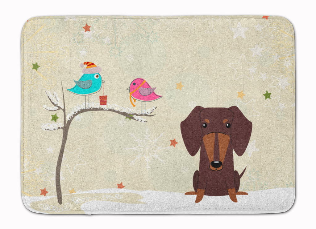 Christmas Presents between Friends Dachshund - Chocolate Memory Foam Kitchen Mat Machine Washable Anti-Fatigue Cushion Comfort Bath or Kitchen Rug