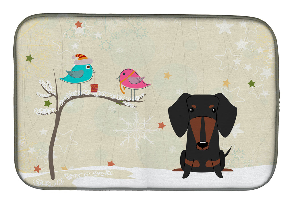 Christmas Presents between Friends Dachshund - Black and Tan Dish Drying Mat Absorbent Dish Drying Mat Pad for Kitchen Counter Dish Drainer Mat for Countertop, 14 x 21", Multicolor