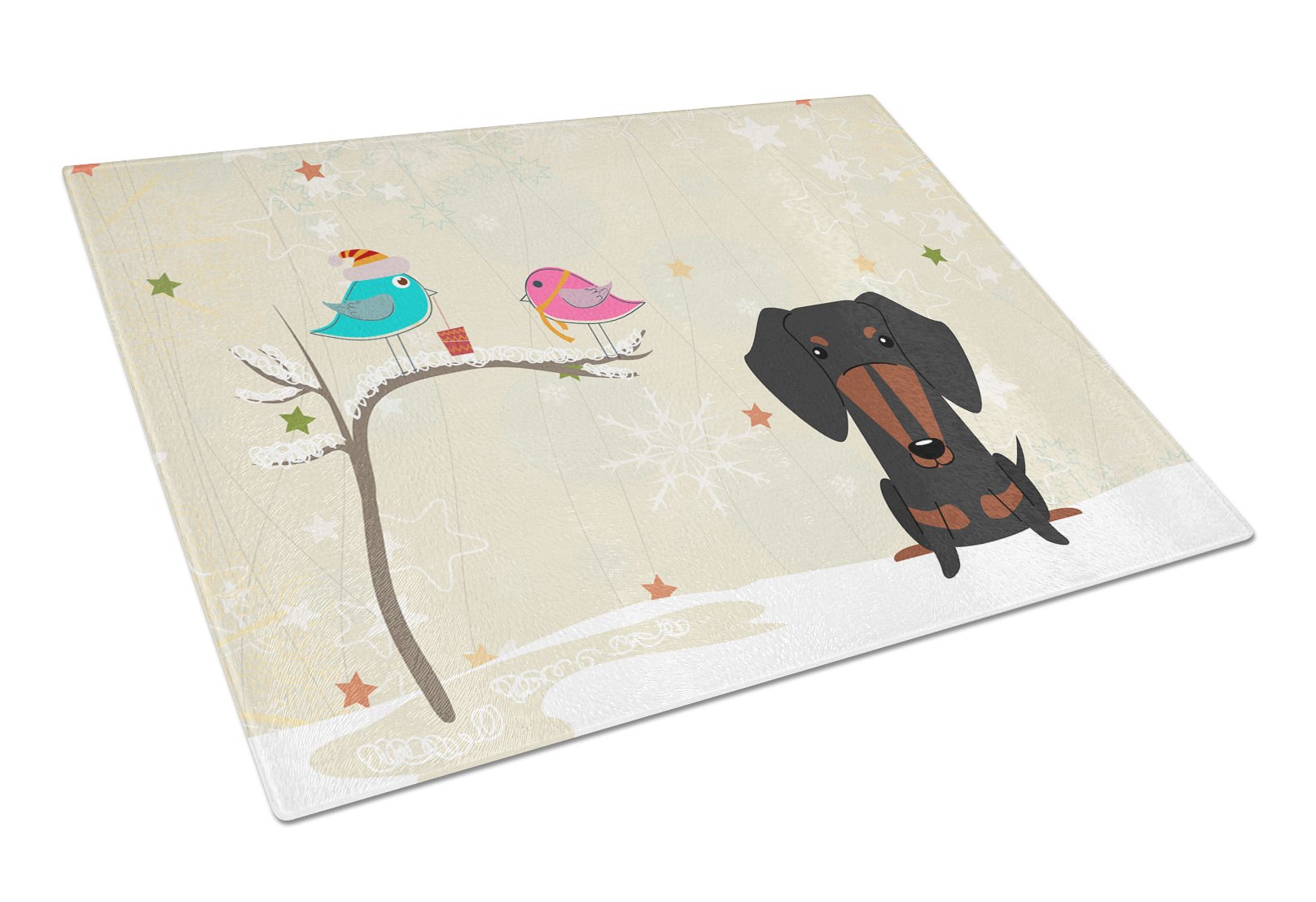 Christmas Presents between Friends Dachshund - Black and Tan Cutting Board Tempered Glass Kitchen Cutting Surface, Heat Resistant Chopping, Non-Slip Feet, Food Prep & Serving
