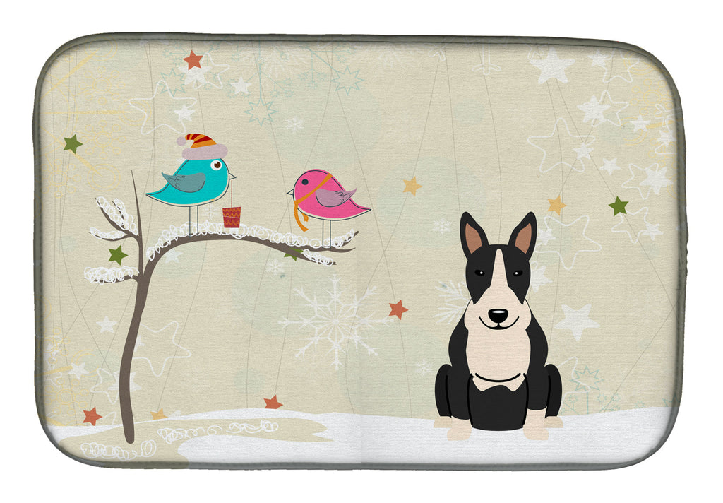 Christmas Presents between Friends Bull Terrier - Black and White Dish Drying Mat Absorbent Dish Drying Mat Pad for Kitchen Counter Dish Drainer Mat for Countertop, 14 x 21", Multicolor