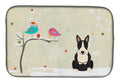 Christmas Presents between Friends Bull Terrier - Black and White Dish Drying Mat Absorbent Dish Drying Mat Pad for Kitchen Counter Dish Drainer Mat for Countertop, 14 x 21", Multicolor